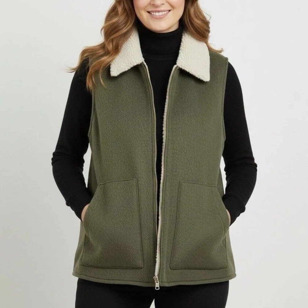 NWT Sanctuary Women's S Olive Green Faux Fur Lined Wool Blend Vest
